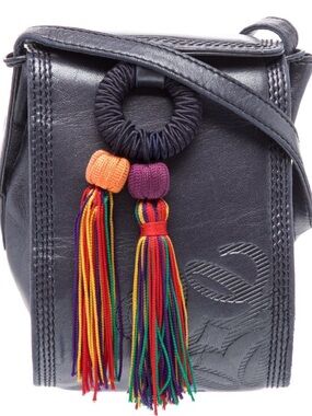 LOEWE VINTAGE Leather Crossbody Bag with Multicolor Tassels